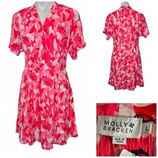 Molly Bracken Pink Louise Abstract Floral Wrap V-Neck Mini Dress Large NEW