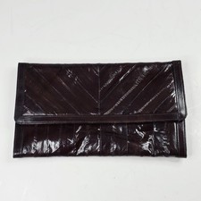 Vintage Eel Skin Clutch Wallet Womens Medium Glossy Purse Zip Pockets 80s Korea