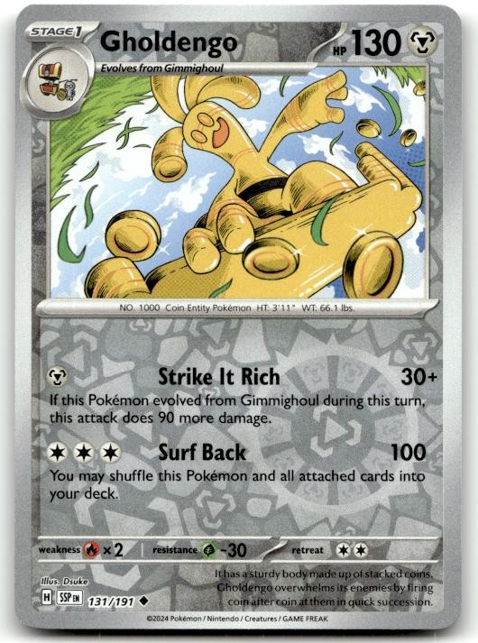 Gholdengo 131/191 Uncommon Surging Sparks Pokemon Reverse Holo Lightly Played