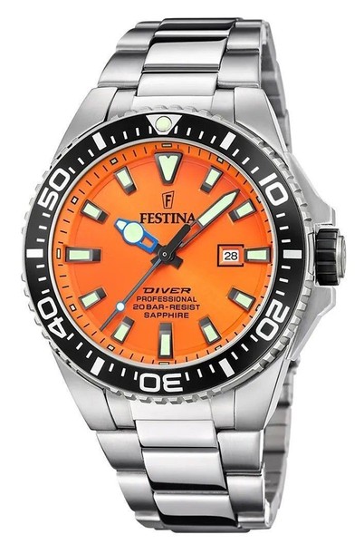 Festina Diver Edelstahl Orange Zifferblatt Quarz F20663-4 200M Herrenuhr-image