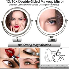 8" Wall Mounted Lighted Makeup Mirror Rechargeable Double Sided 1X/10X