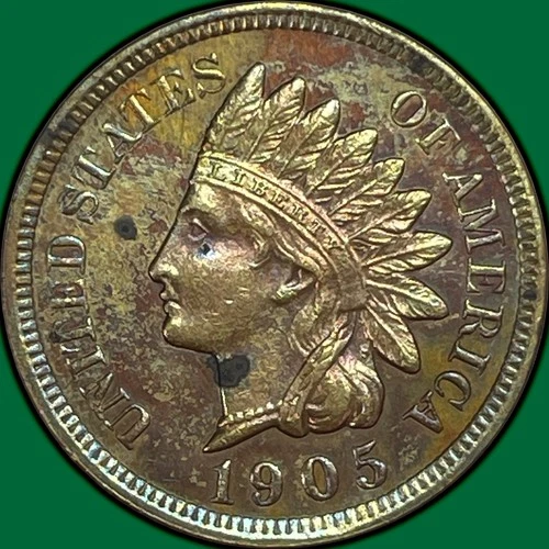 1905 Indian Head Cent Uncirculated UNC Coin, Cleaning #32742