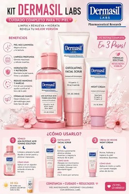 Dermasil Labs Skin Care Set Toner Scrub Night Cream Glycolic Acid Hydrating