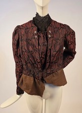 EARLY EDWARDIAN PAISLEY SILK BLOUSE W LACE COLLAR  BUTTON TRIM FRONT