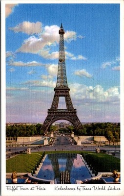 Vintage Postcard Paris France TWA Airlines Eiffel Tower J4