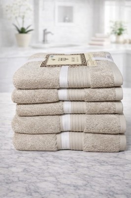 5 SET Duschtuch Handtuch  Gästetuch HAMY gekämmte Baumwolle PREMIUM LIGHT BEIGE