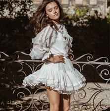 Spell & The Gypsy Dress Size Small Lace Long Sleeve White Mini Short Layered