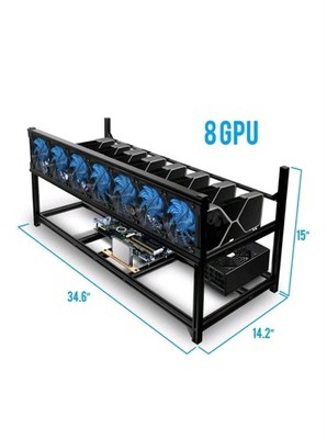 8 GPU Mining Frame Case, Black, 34.6'' x 14.2'' x 15'' Cryptocurrency Rig