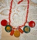 Vtg Chunky Lucite Necklace Retro Red Green Statement Jewelry Possible Bakelite?