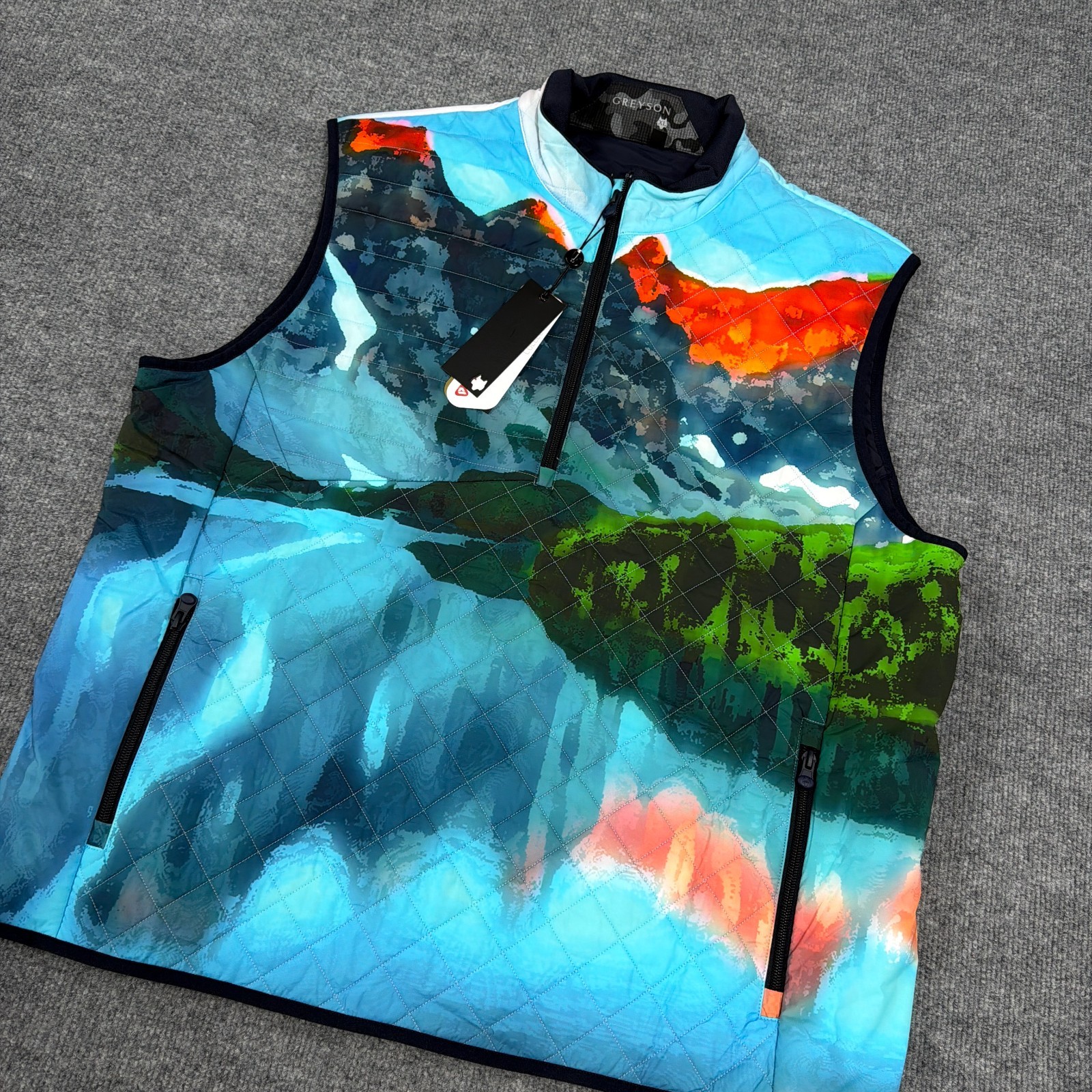 Greyson Golf Painted Mountain Yukon 1/2 Zip Hybrid Vest Mens XL Watercolor