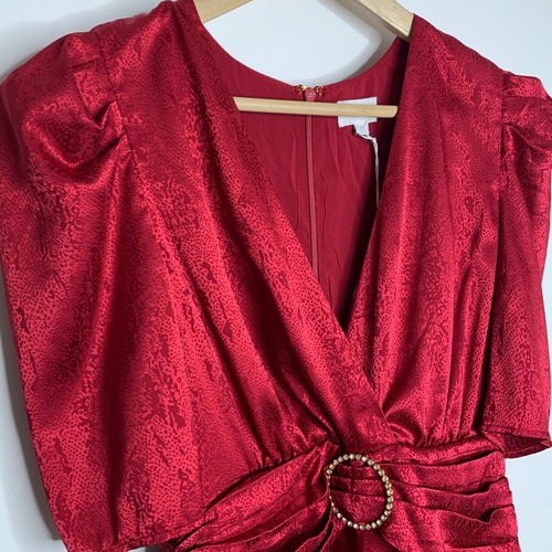 Song of Style Edwin Maxi Dress Cranberry Red Jacquard Puff Small New - Picture 12 of 20