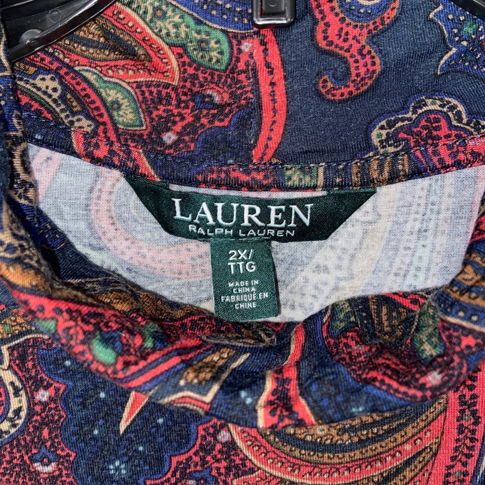 Top Lauren Ralph Lauren Mujer 2X Multicolor Paisley Cuello Simulado Elástico Foto 3 de 4