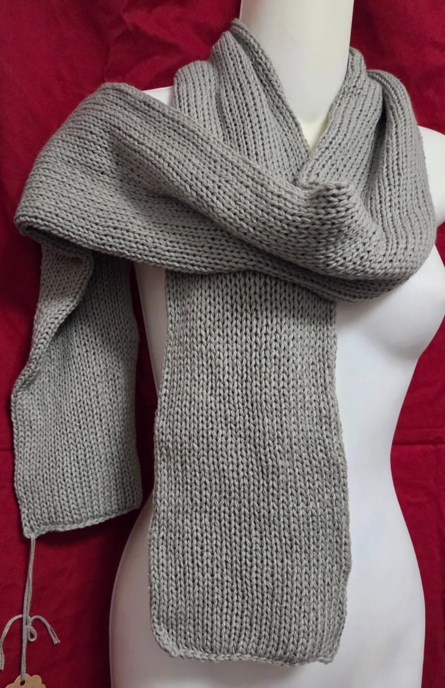 100% Cashmere Chunky Knit Scarf Gray Hand Made New York City 5.5x62" Unisex READ