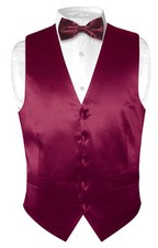Biagio Men's SILK Dress Vest  Bow Tie Solid BURGUNDY Color BowTie Set