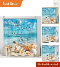 Beach Ocean Coastal Shower Curtain 72Wx72H Blue Beachy Tropical Quotes Satrfi...