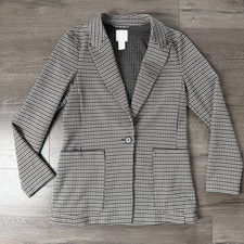 H M Classic Women's Houndstooth Blazer Jacket Black White Single-Breasted Size 2