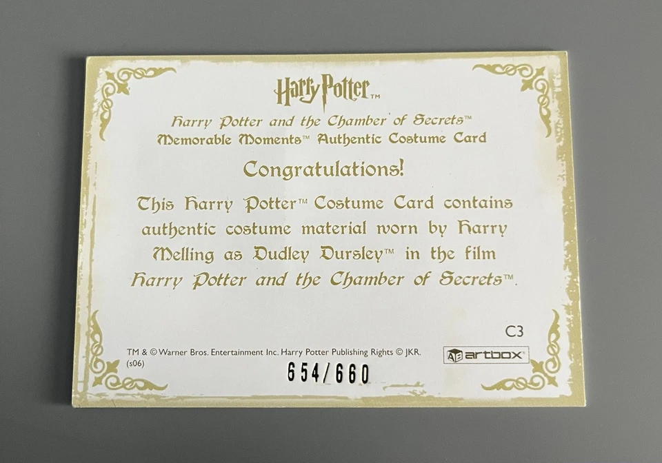 Artbox Harry Potter And The Chamber Of Secrets Dudley Dursely Costume Card /660 - Image 2 of 2