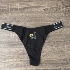 Pink By Victoria  s Secret Medium Black Halloween Cotton Logo Thong Panties