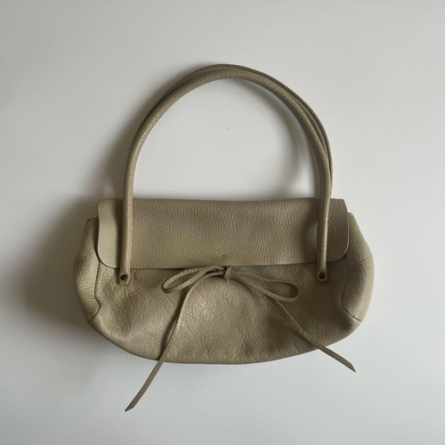 Miu Miu 2000s Leather Ribbon Bag Embossed Logo Greige Y2K Archive Authentic