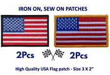 4 Pcs USA American Flag Patch 3x2" Embroidered Iron-On Sew-On Gold Black Border
