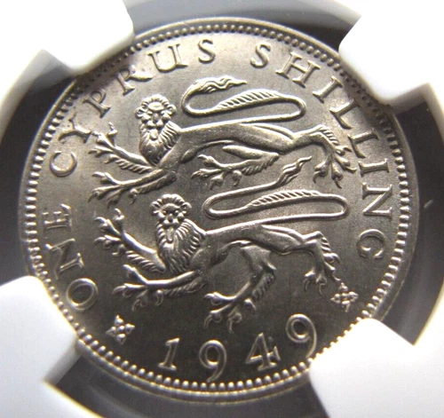 Cyprus KM31 Shilling 1949 NGC MS 62. Nice full luster coin.