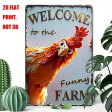 Welcome to The Funny Farm Cottage Rooster Chicken Coop Vintage Metal Tin Signs