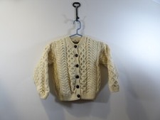 Vintage Carraig Donn Aran Wool Cardigan Sweater Child Size Kids L Off White