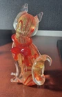 Vintage Murano Cat Clear Glass Gold Red Swirl Inclusions and Red Neck Ribbon Bow
