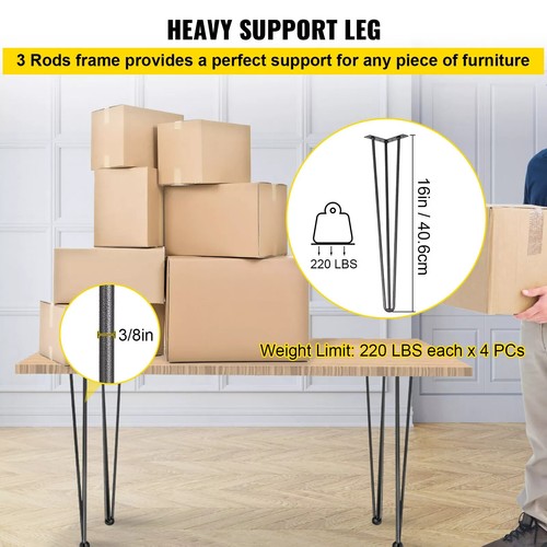 Hairpin Table Legs 16in to 40in Coffee Table Metal Legs 3 Rods Set of 4 - Picture 8 of 97