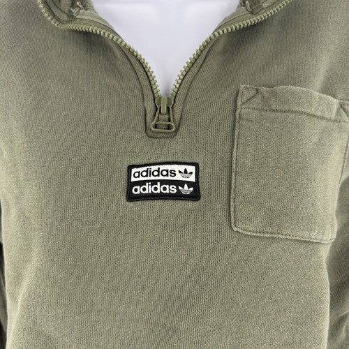 Adidas Womens Size X Small Trefoil Green Cropped Sweatshirt Half Zip Pullover - Picture 3 of 12