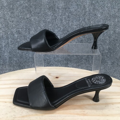 Vince Camuto Sandals Womens 9.5 M Slip On Slides Black Leather Heels Casual - Picture 2 of 15
