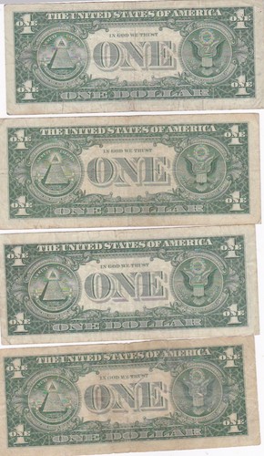 KAPPYSCOINS WC215 ESTATE LOT OF FOUR OLD $1 .00 SILVER CERTIFICATES CIRCS - Picture 2 of 2