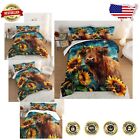 Galaxy Star and Floral Highland Cow Comforter Set - Full Size 3-Piece Bedding