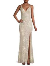 Mac Duggal Silver Sequin Side Slit Column Gown Size 2 Orig $358