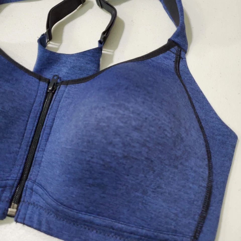 Warner's Women Sports Bra Small Blue Padded Front Zip Adjustable Straps - Image 3 of 4