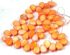 14x10mm Orange Mother of Pearl Shell Teardrop Beads 16"