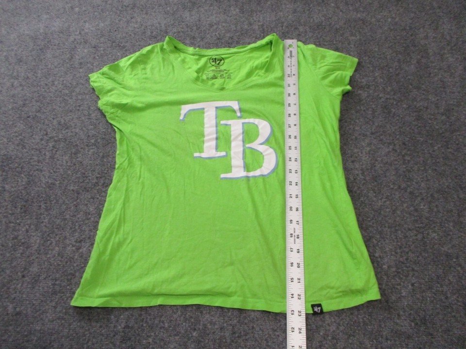 Tampa Bay Rays Shirt Women's Medium Green '47 VNeck Short Sleeve MLB