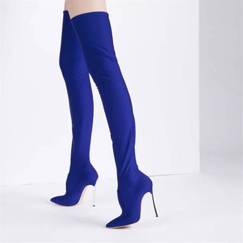 Casadei Blade Style Thigh Boots 12 cm 41 Blue stetch metal high heels