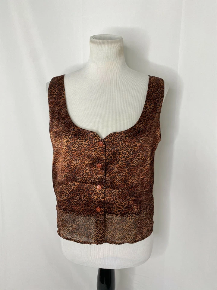 Victoria Secret Women’s Medium Sleeper Top Brown Leopard Print Button Front - Изображение 2 из 4