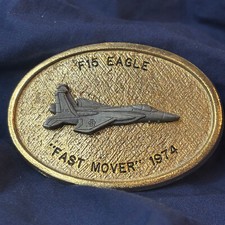 Vtg Ira Green Solid Brass Belt Buckle F-15 Eagle Fast Mover 1974 Made In USA