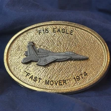 Vtg Ira Green Solid Brass Belt Buckle F-15 Eagle Fast Mover 1974 Made In USA