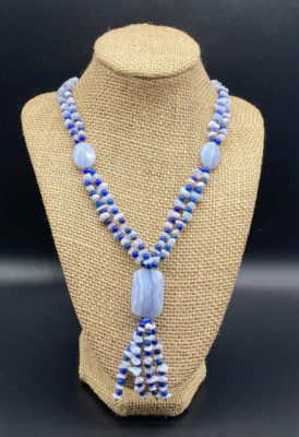 JAY KING DRT-Sterling Lapis Blue Lace Agate Striped Two Strand Tassel Necklace