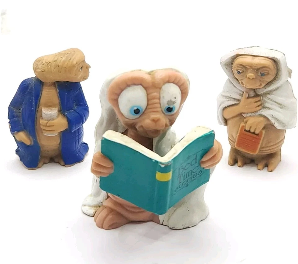 Vintage Anos 80 E.T. Lote de vidro promocional Pizza Hut + 3 PVC E.T. Figuras  - Imagem 2 de 4