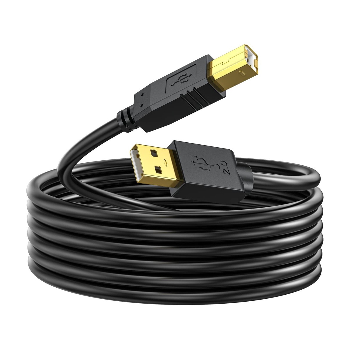 USB Printer Cable, Gold-Plated Connectors, 11 ft, Black USB Printer Cable, Gold-Plated Connectors, 11 ft, Black