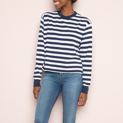 New Brandy Melville Striped Long Sleeve Top Navy Blue White Xs Ebay
