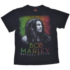 Bob Marley T Shirt size L Black Faded Big Print Vintage Y2K Zion Rootswear Tee