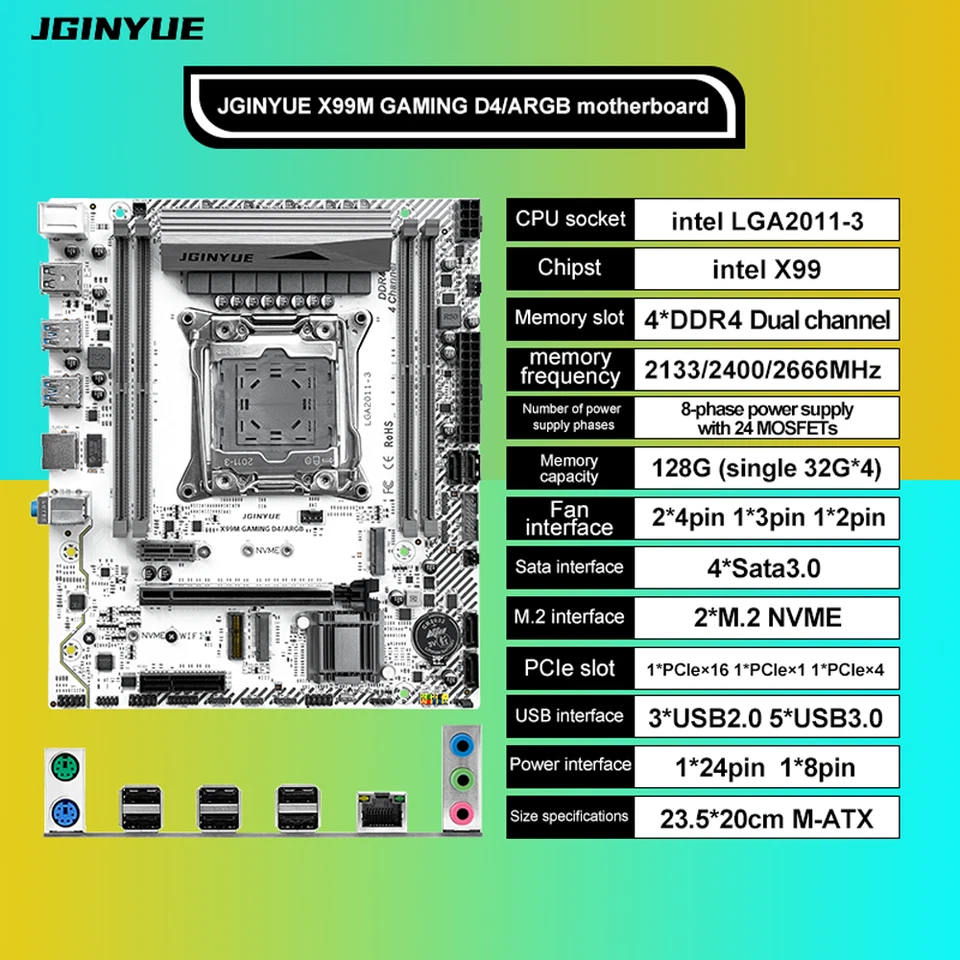 X99 Motherboard LGA 2011-3 for Intel, Micro-ATX DDR4 Gaming ARGB Mainboard - Image 3 of 4