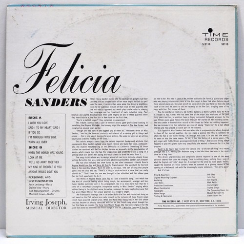 FELICIA SANDERS "Felicia Sanders" 1964 Vinyl LP Time Records S/2110 - Picture 2 of 4