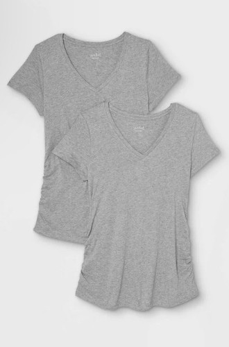 Ingrid & Isabel 2 Pk SIZE XL GRAY Short Sleeve V-Neck Maternity NEW IN PACKAGE