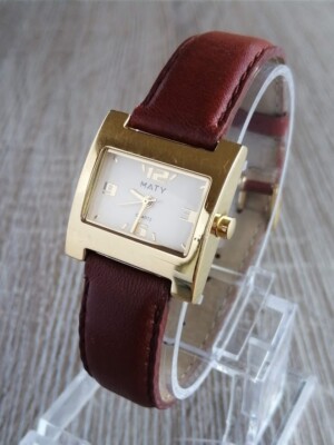 Montre Femme Vintage Watch 1990's MATY Mode Classique Métal PL/OR Cuir  Quartz